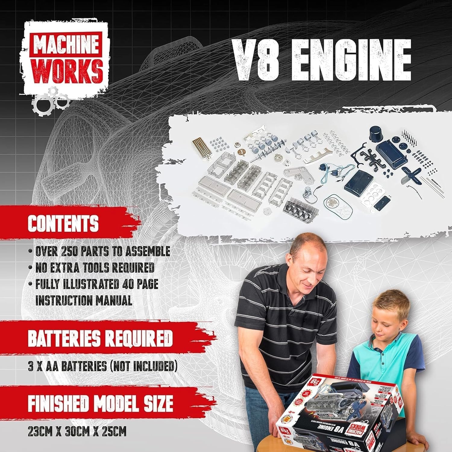 Build Your Own V8 Engine Model Kit – 250+ Parts, AR, Sound & Lights, Ages 10+