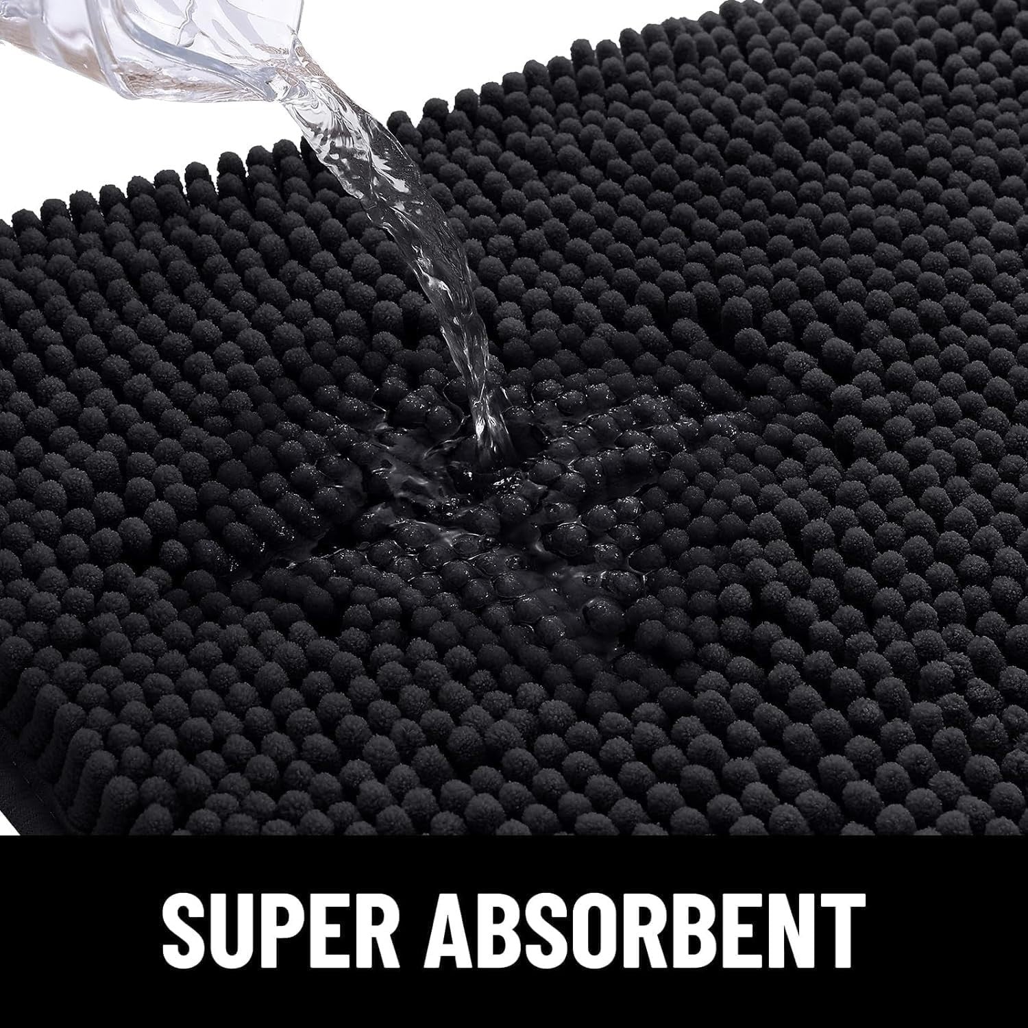 Dog Door Mat Super Absorbent Non Slip Chenille Black Entrance Rug 76x121cm