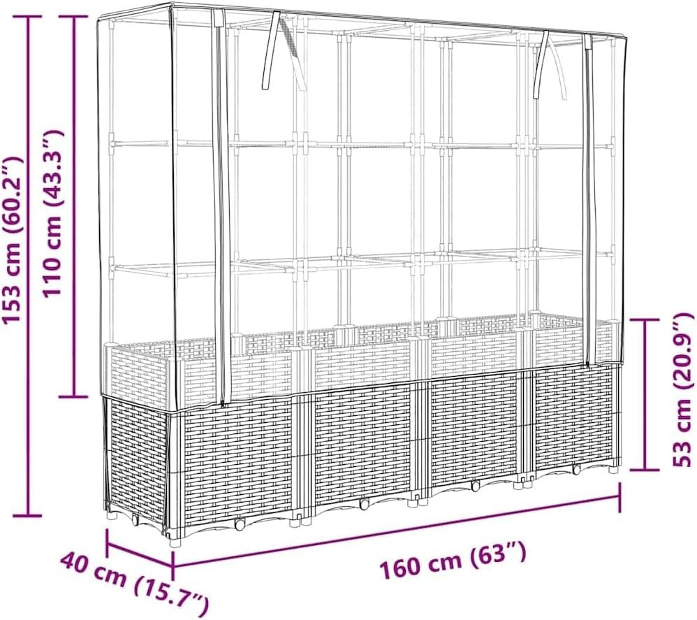 Raised Garden Bed Planter 160x40x153cm with Greenhouse Cover – Dark Grey