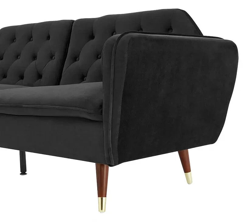 3 Seater Black Velvet Sofa Bed Click Clack Recliner Guest Bed Modern