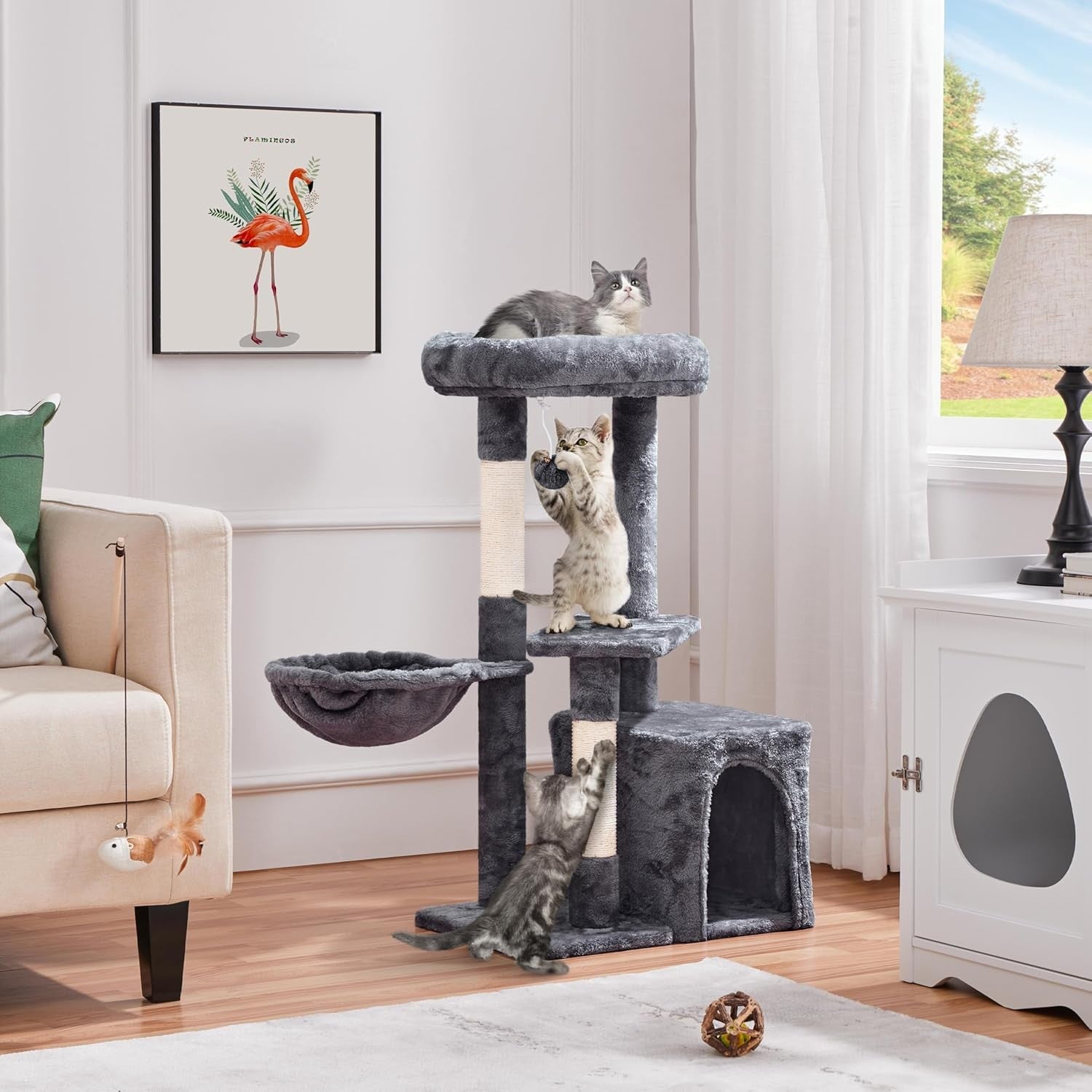Compact Cat Tree Tower 84cm Multi Level Condo Scratcher Play House