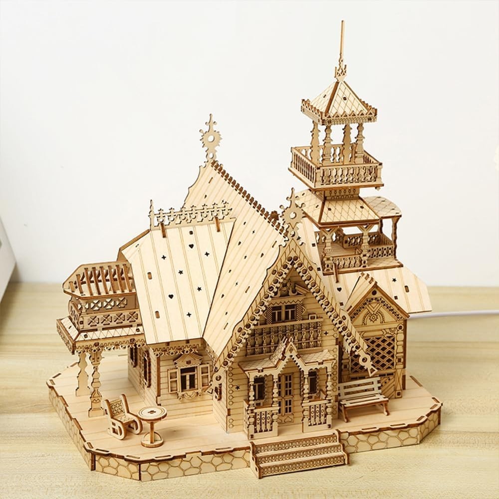 3D Wooden Castle Puzzle Model – DIY Craft Kit for Adults & Kids