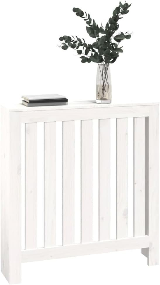 White Radiator Cover 79.5x19x84cm Solid Pine Wood | Modern Slatted Design