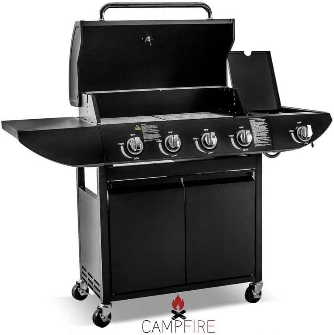 4+1 Burner Gas BBQ Grill with Side Burner, Storage Cabinet, Wheels & Cover