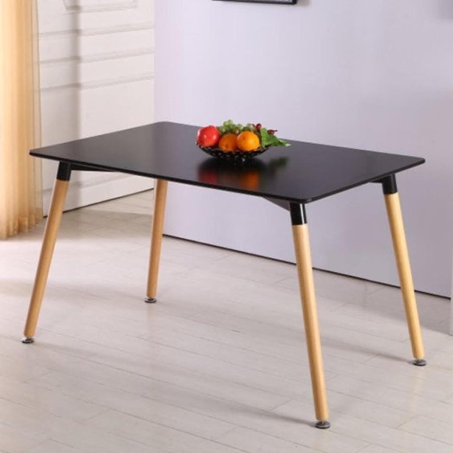 Rectangular Dining Table Set 4 Chairs PU Cushioned Seats Solid Wood Legs