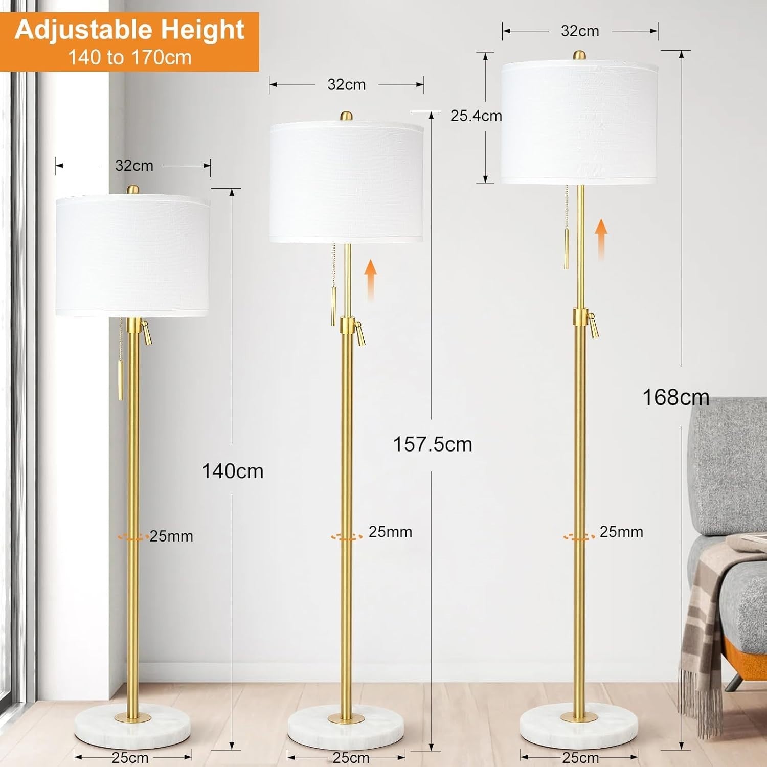 Adjustable Modern Floor Lamp with Lampshade, 3 Color Temps & Remote