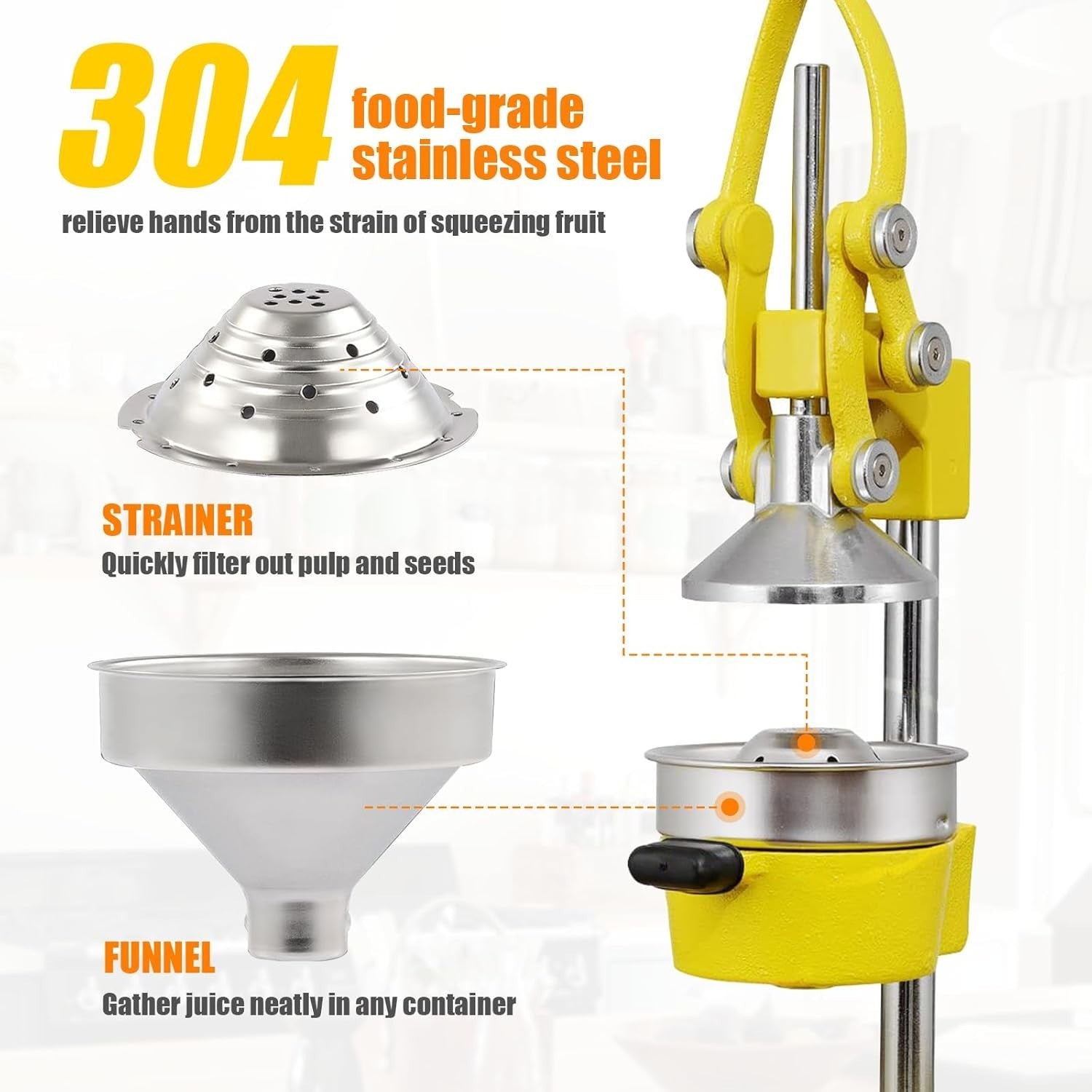 Heavy Duty Manual Citrus Press Cast Iron Juicer Easy Clean Bright Yellow
