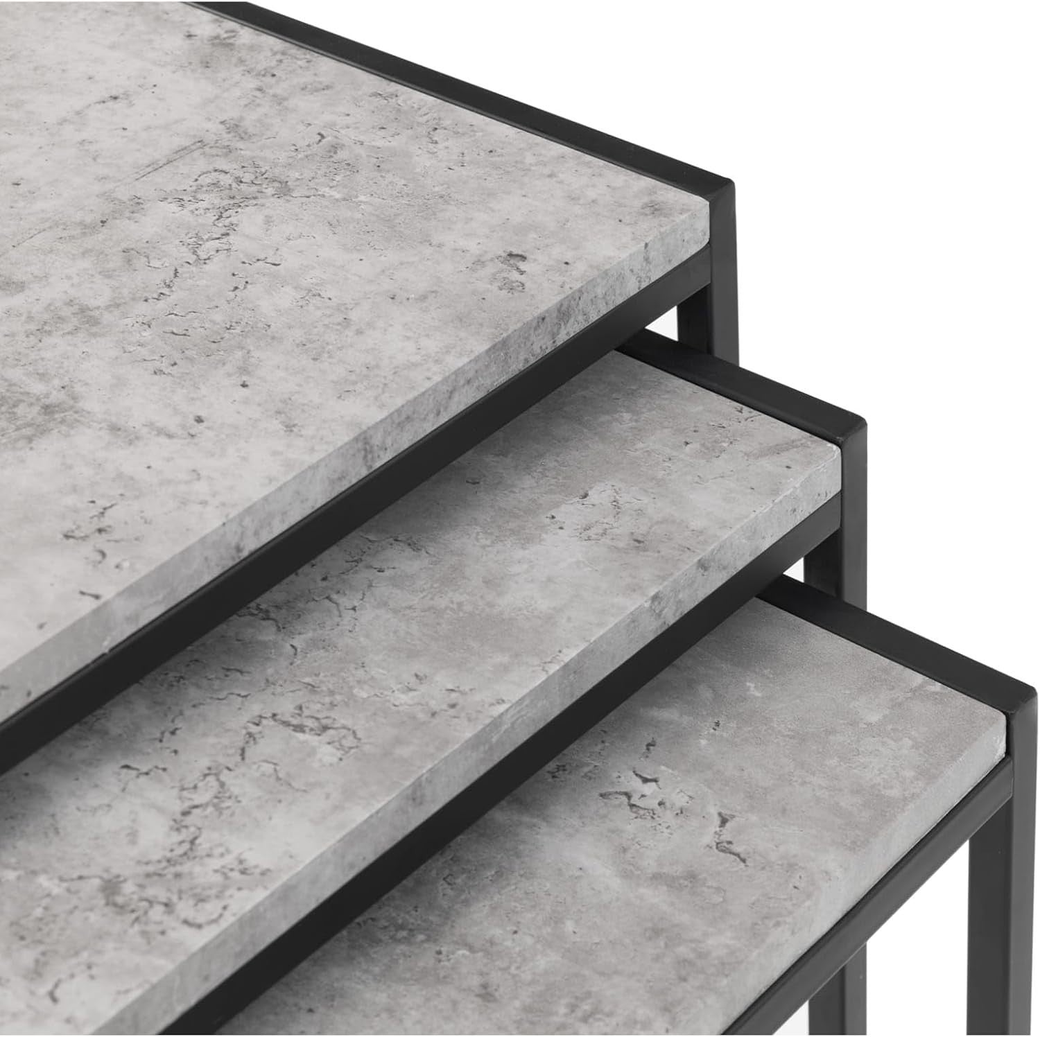 3 Piece Nesting Coffee Side Tables Set Modern Concrete Effect Square Industrial