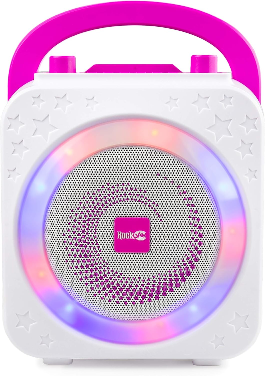 Bluetooth Karaoke Machine 10W with 2 Mics LED Party Speaker Pink