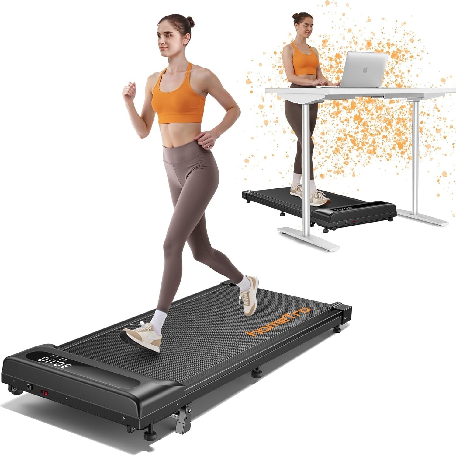 3HP Under Desk Treadmill 9% Incline Walking Pad 1-8km/h Compact Quiet Home 120KG