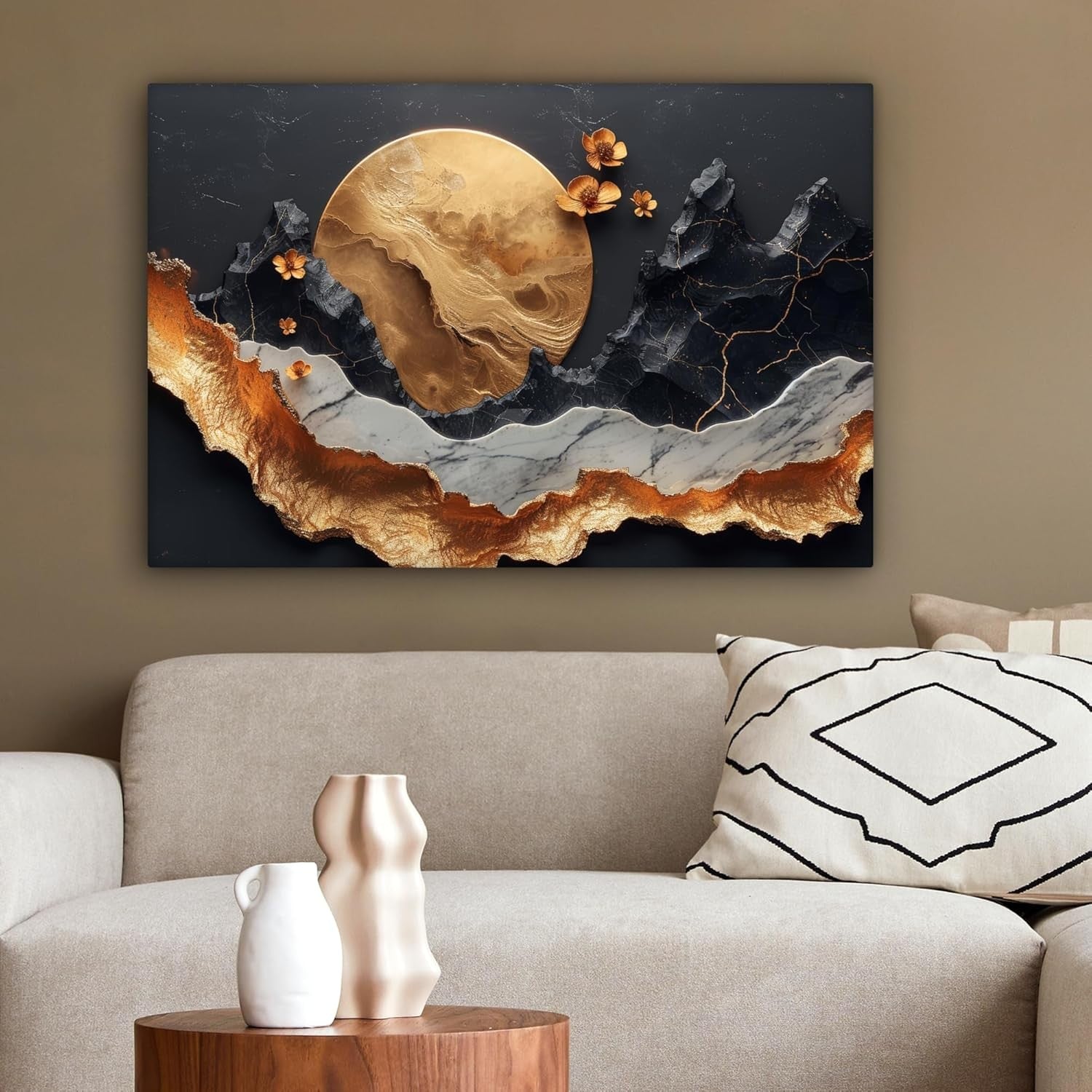 Gold Abstract Canvas Wall Art 60x40cm Framed Modern Luxury Print