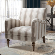 Striped Upholstered Armchair with Wooden Legs for Lounge or Bedroom