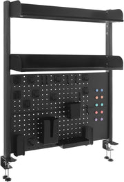Clamp-On Desk Pegboard 80cm 2-Tier Desktop Organizer Shelf Privacy Panel Black