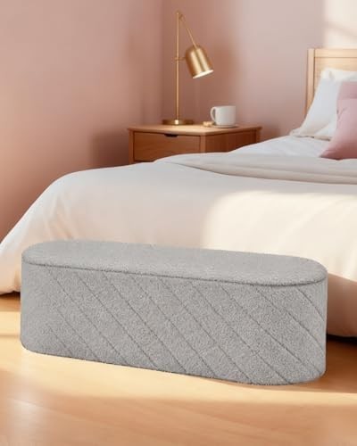 Grey Oval Storage Ottoman Bench 3-in-1 Footrest Seat with Lid 110x38x38cm