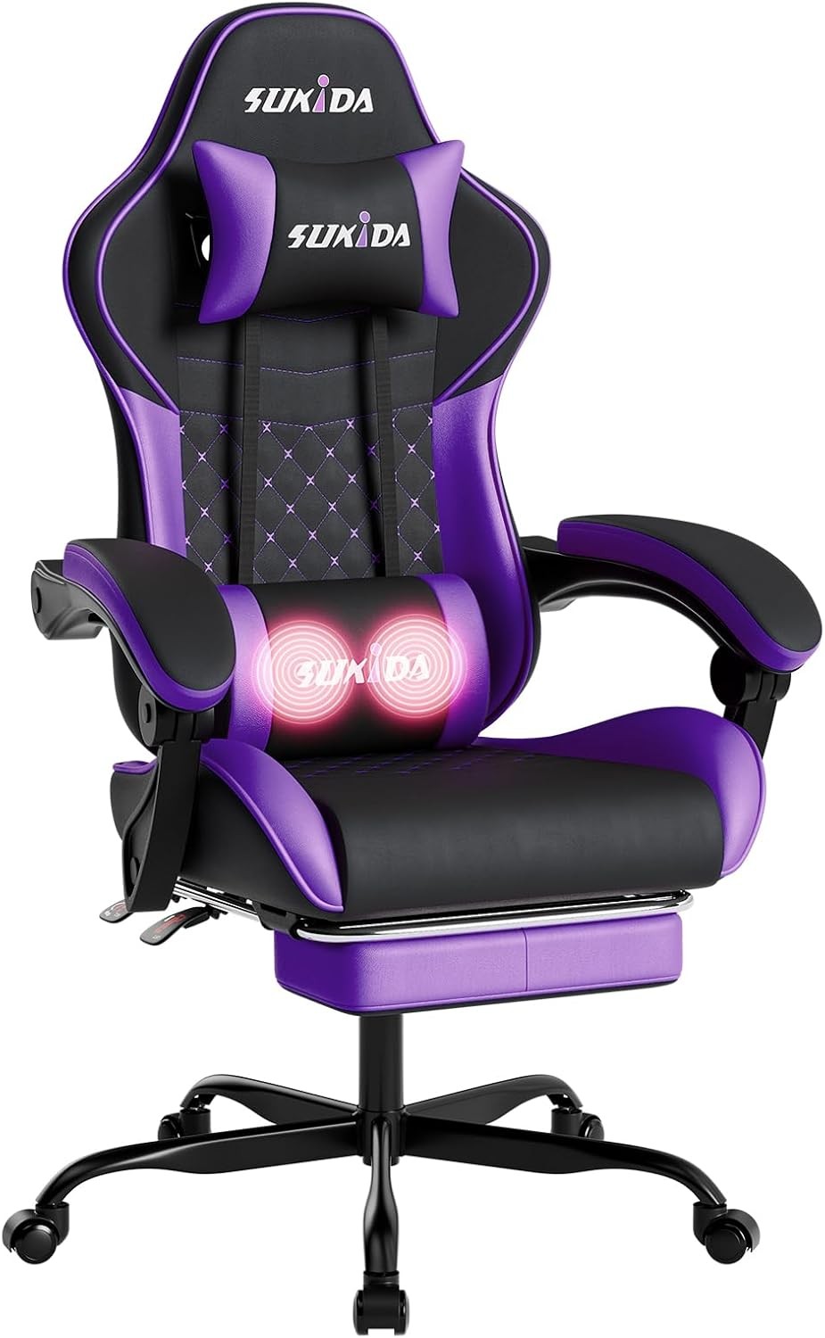 Ergonomic Gaming Chair with Footrest & Massage Support – Black Purple PC Seat