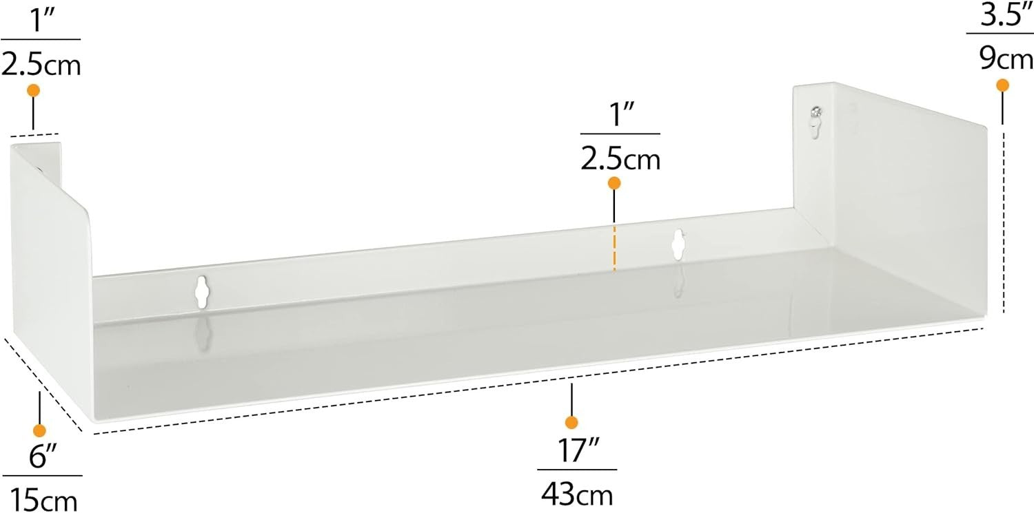 White Floating Wall Shelves Set of 6 CD DVD Storage Metal Bookshelf