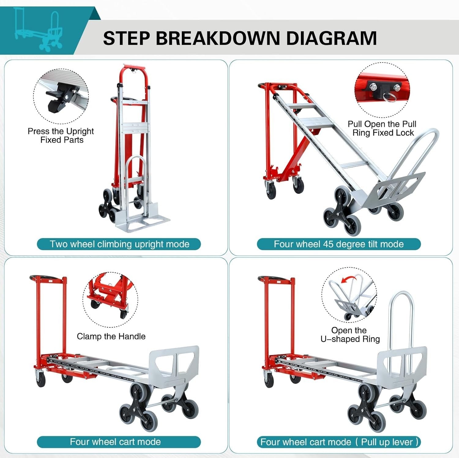 3 in 1 Heavy Duty Convertible Hand Truck 1000lbs Stair Climbing Dolly
