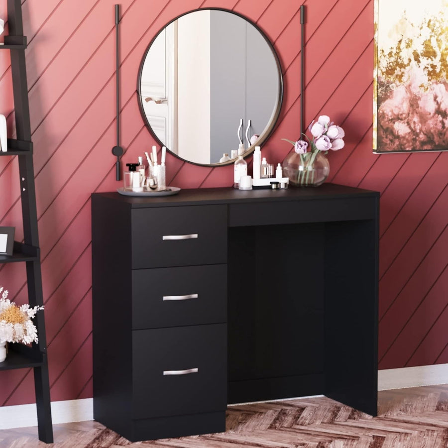 Black Dressing Table 3 Drawer Chest Makeup Desk Vanity Storage Modern Design