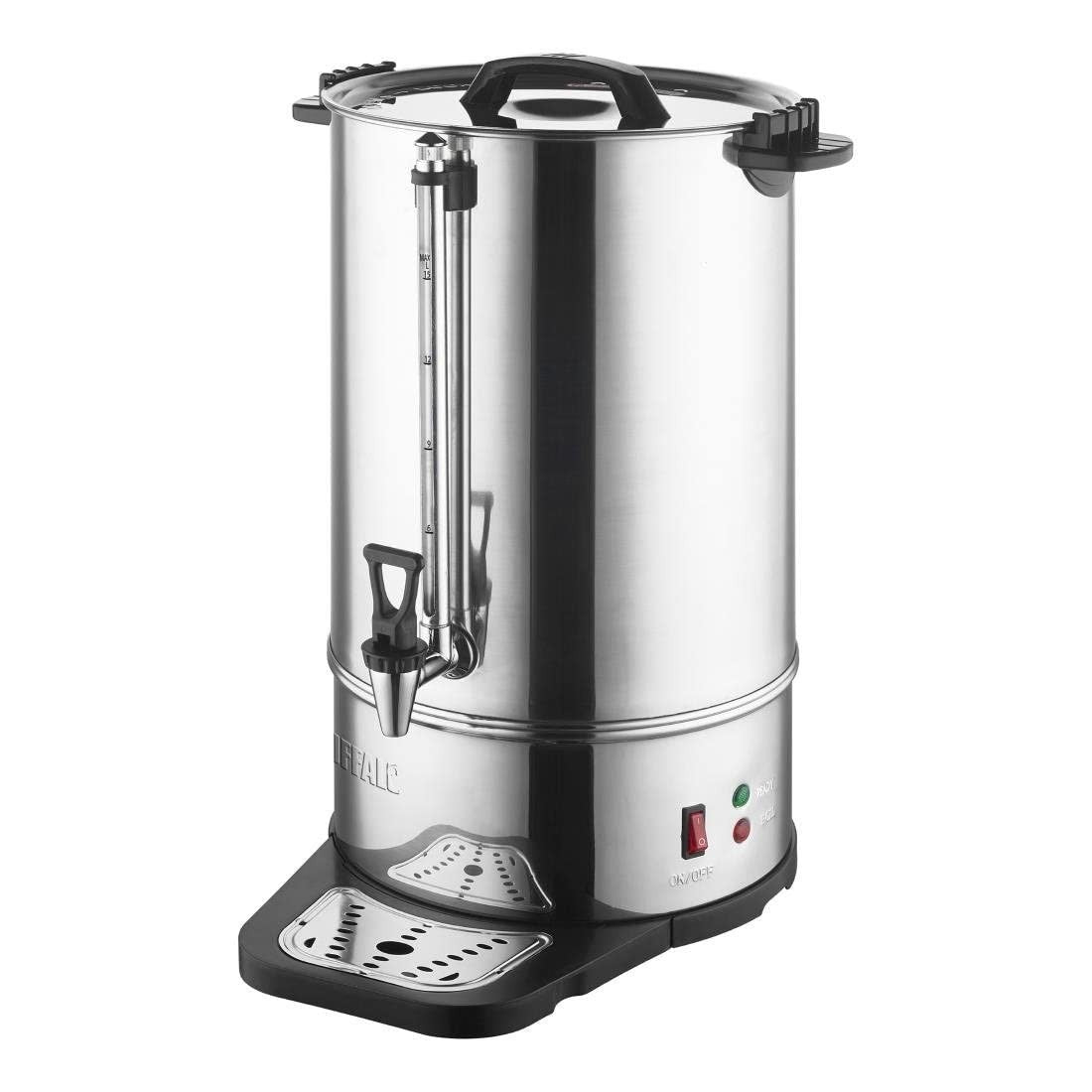 Large 15L Coffee Percolator | 100 Cup Capacity | Drip Tray | Safety Lock