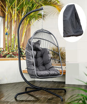 Hanging Swing Egg Chair with Stand & Soft Cushion for Indoor Outdoor Dark Grey