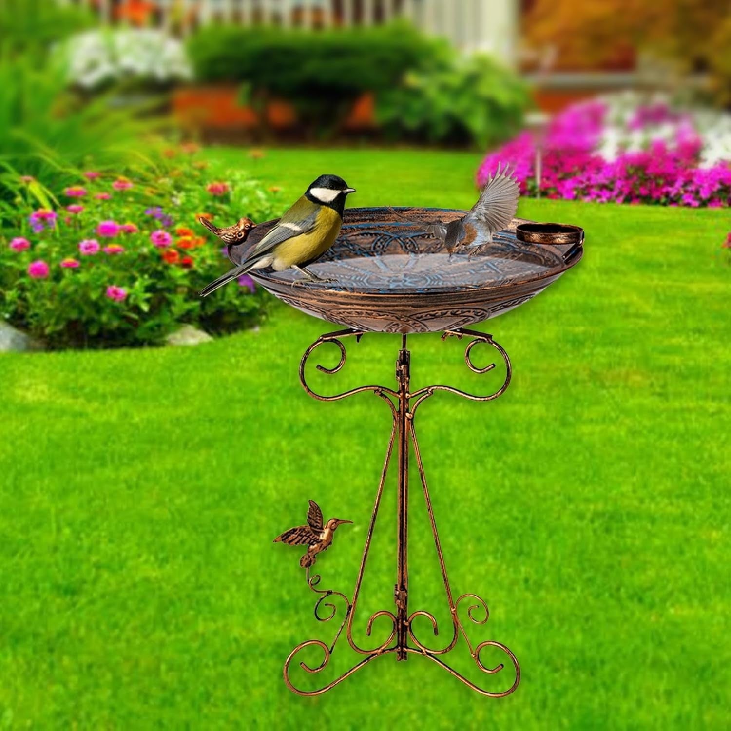 Elegant Bronze Bird Bath Feeder Garden Decor Heavy Duty Metal Tripod Base