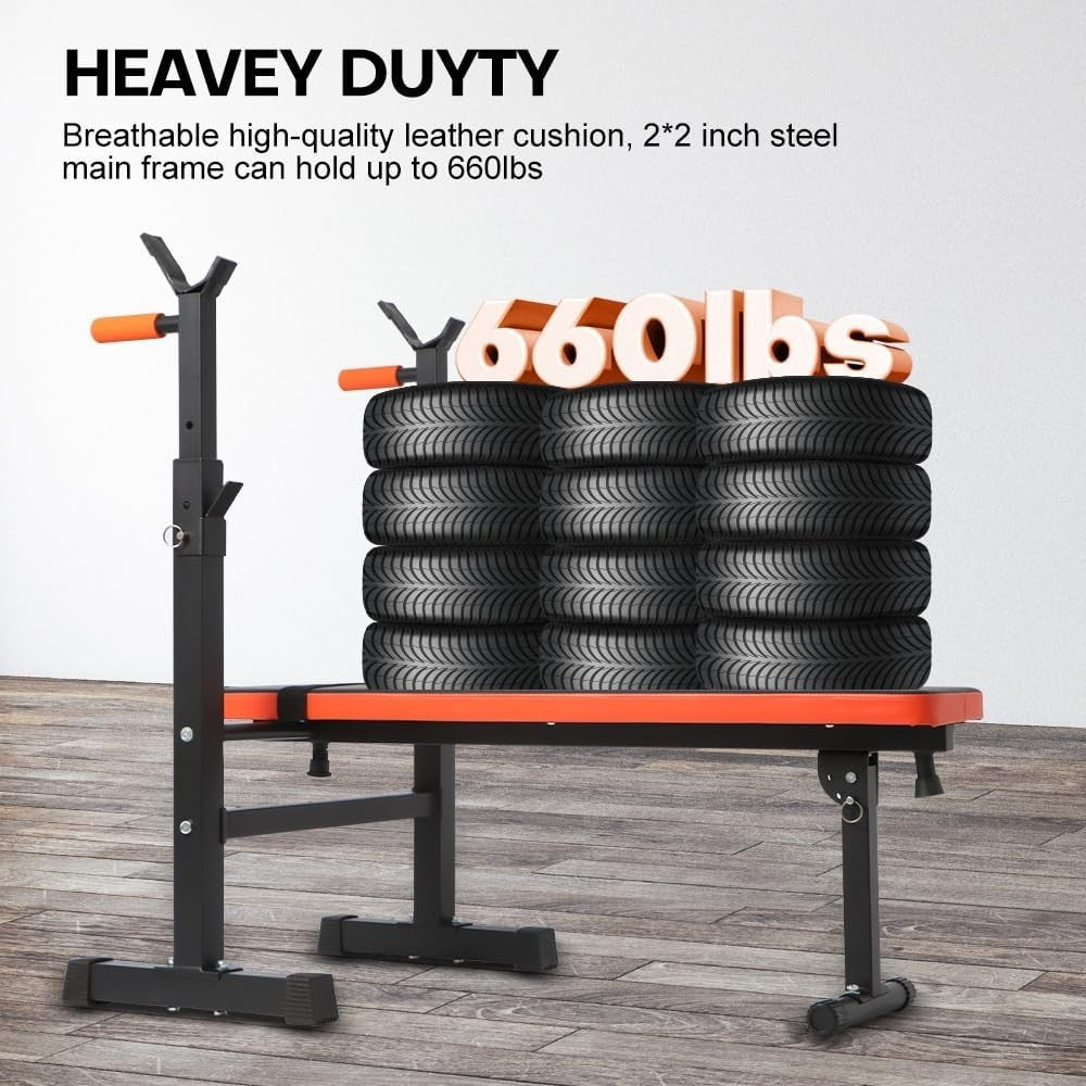Adjustable Weight Bench With Barbell Rack Incline Decline Home Gym