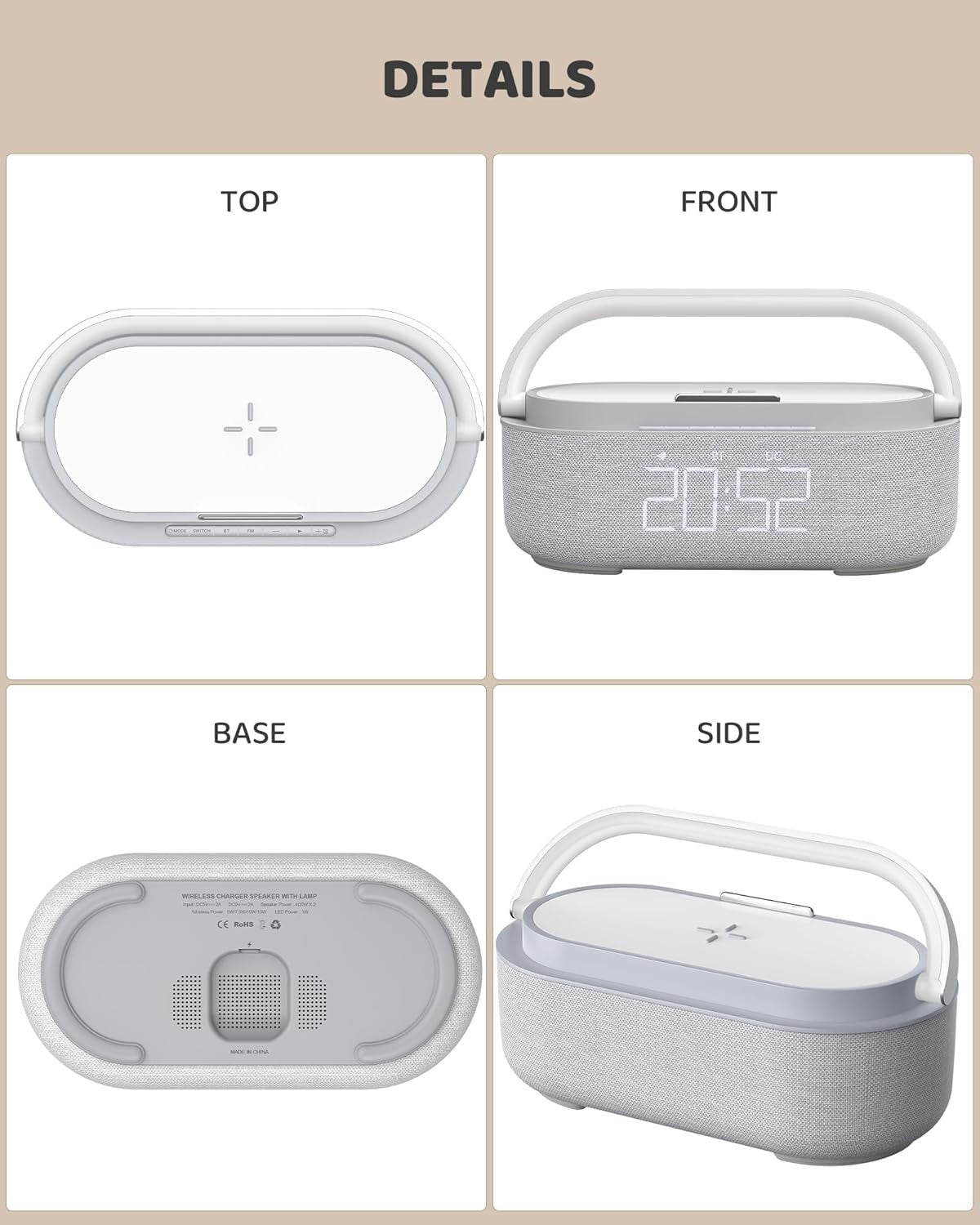 Bluetooth Alarm Clock Wireless Charger Speaker FM Radio Loud