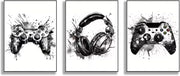 Gaming Wall Art Set of 3 Black White Canvas Prints 40x60cm Decor
