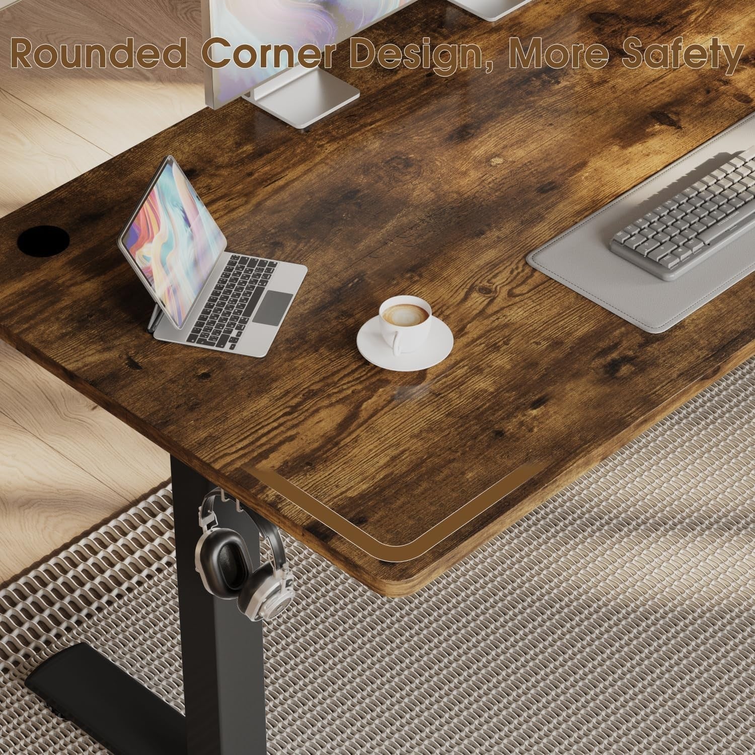 Rustic Brown Electric Standing Desk 100x60cm Adjustable Home Office Table