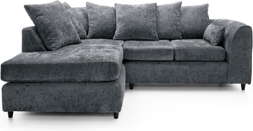L Shaped Corner Sofa Dark Grey Chenille – 5 Seater Couch w/ Cushions & Support