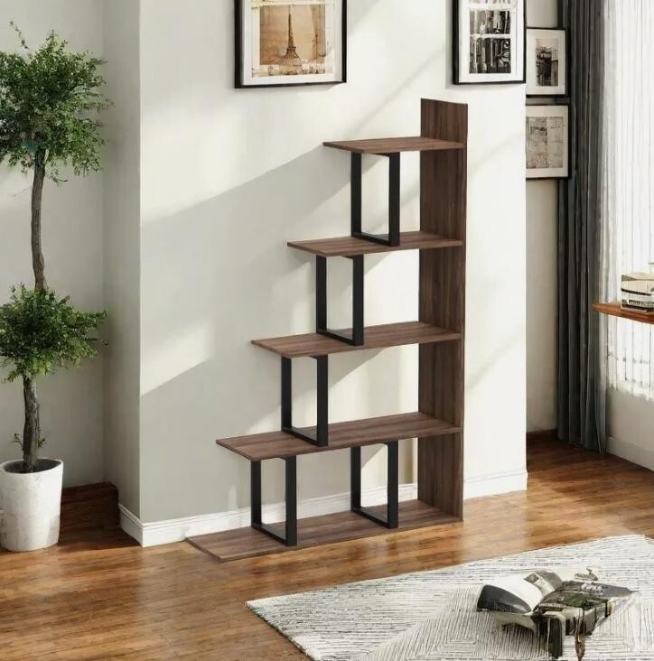 5 Tier L-Shaped Ladder Bookshelf Freestanding Display Unit for Living Room