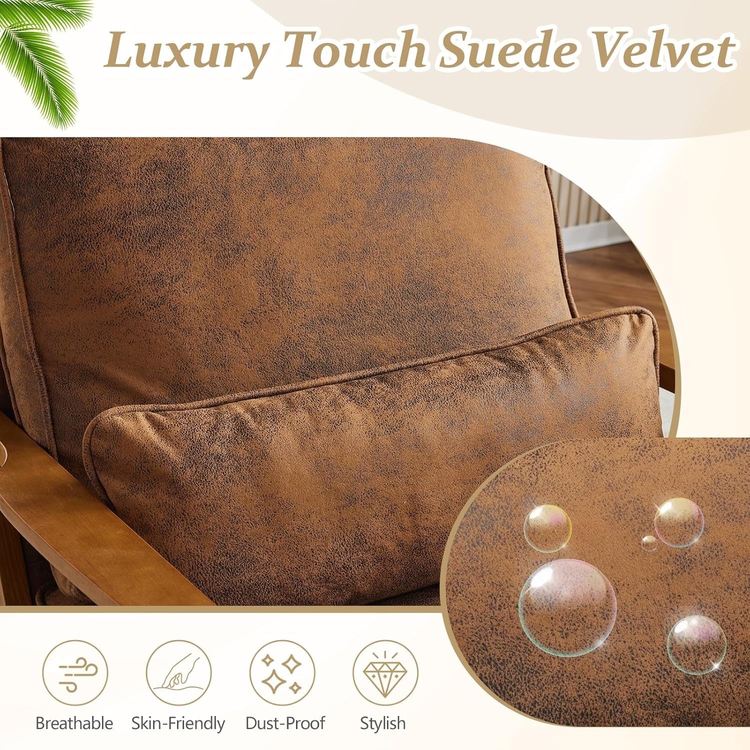 Brown Fabric Accent Armchair Solid Wood Lounge Chair Wide Arm