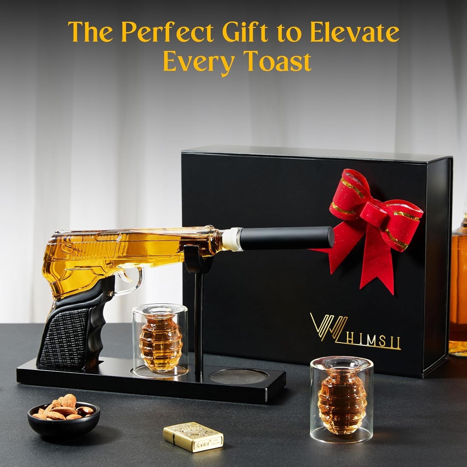 Gun Whiskey Decanter Set with 2 Grenade Glasses | 400ML Liquor Gift Set Men