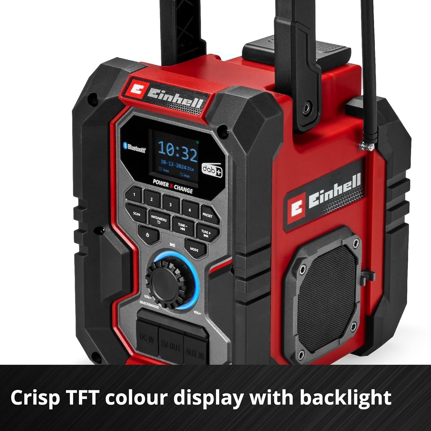 Cordless Building Site Radio DAB+/FM/Bluetooth USB, IP65, Red