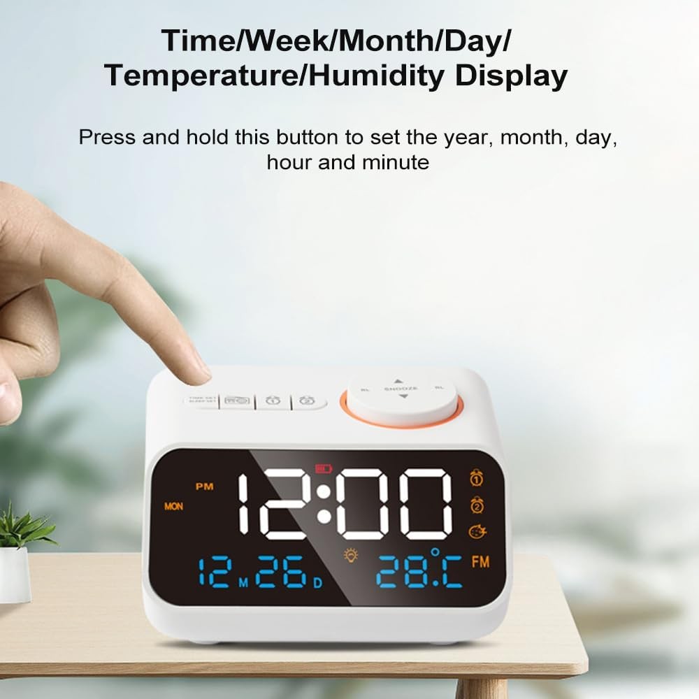 Large LED Digital Alarm Clock Dual Alarm Sleep Timer Sound Machine Dimmer