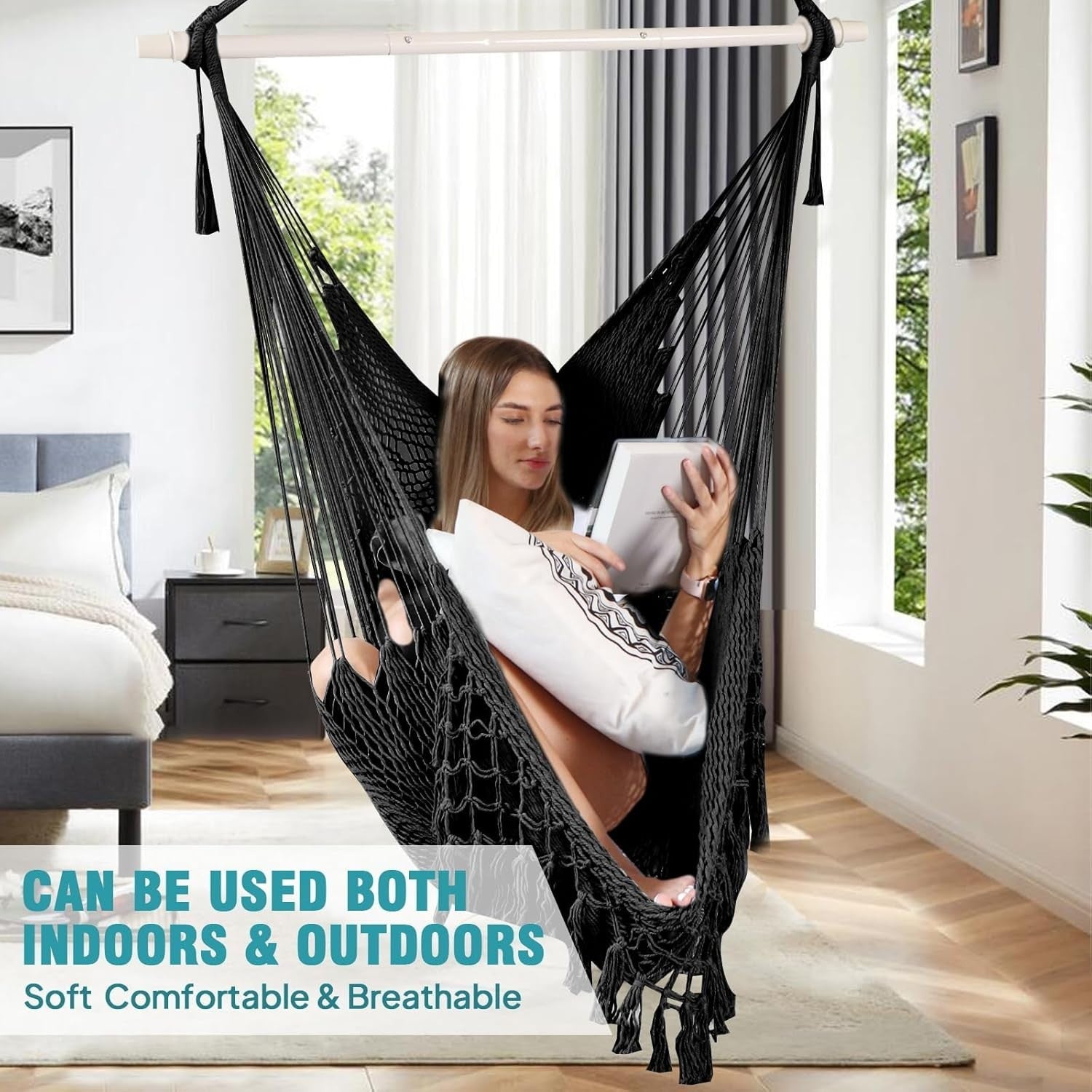 Super Large Hanging Hammock Chair – Comfy Mesh, Indoor Outdoor, 120kg Max