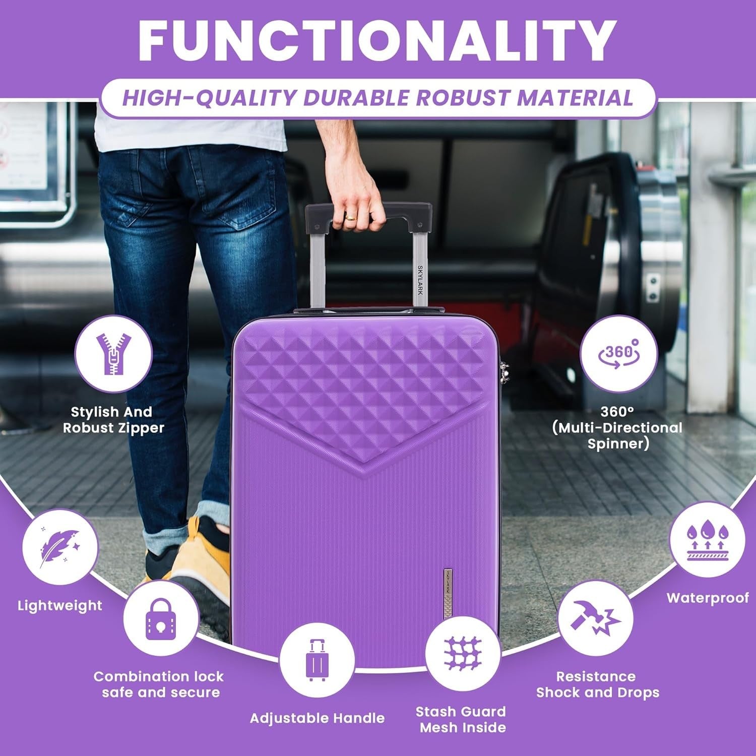 24 Inch Check In Suitcase ABS Hard Shell Lightweight 4 Wheel Spinner 66L