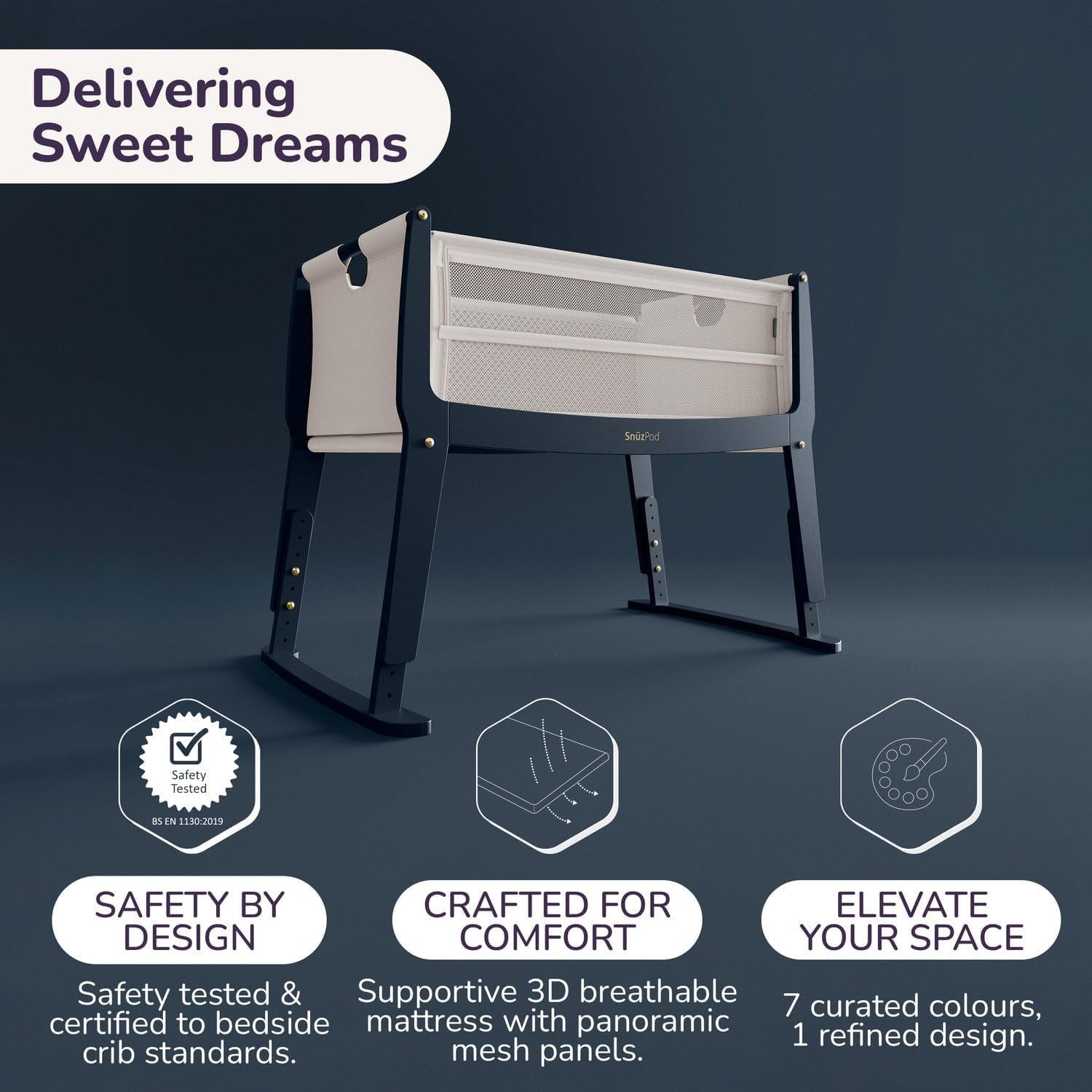 Next to Me Baby Crib Bedside Cot with Mattress Wheels 6 Height Adjustable London