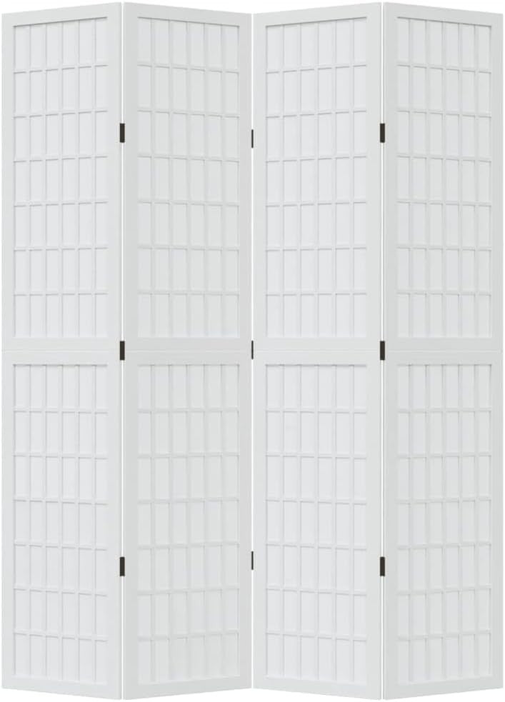 4 Panel White Wooden Room Divider 145x200cm Folding Privacy Screen for Bedroom