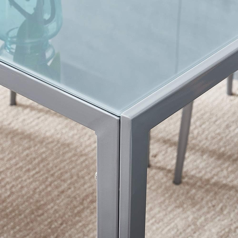 Tempered Glass Dining Table & 4 PU Leather Chairs - Modern, Durable Set