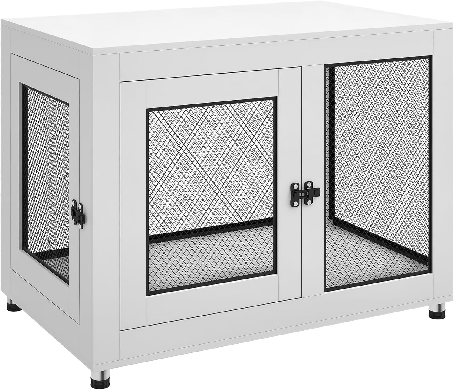 Modern Dog Crate Furniture Table 94x60x71.5cm White Lockable Kennel w/Cushion