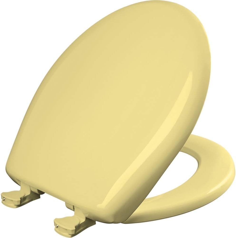 Round Toilet Seat Yellow Soft Close Easy Remove Durable Plastic