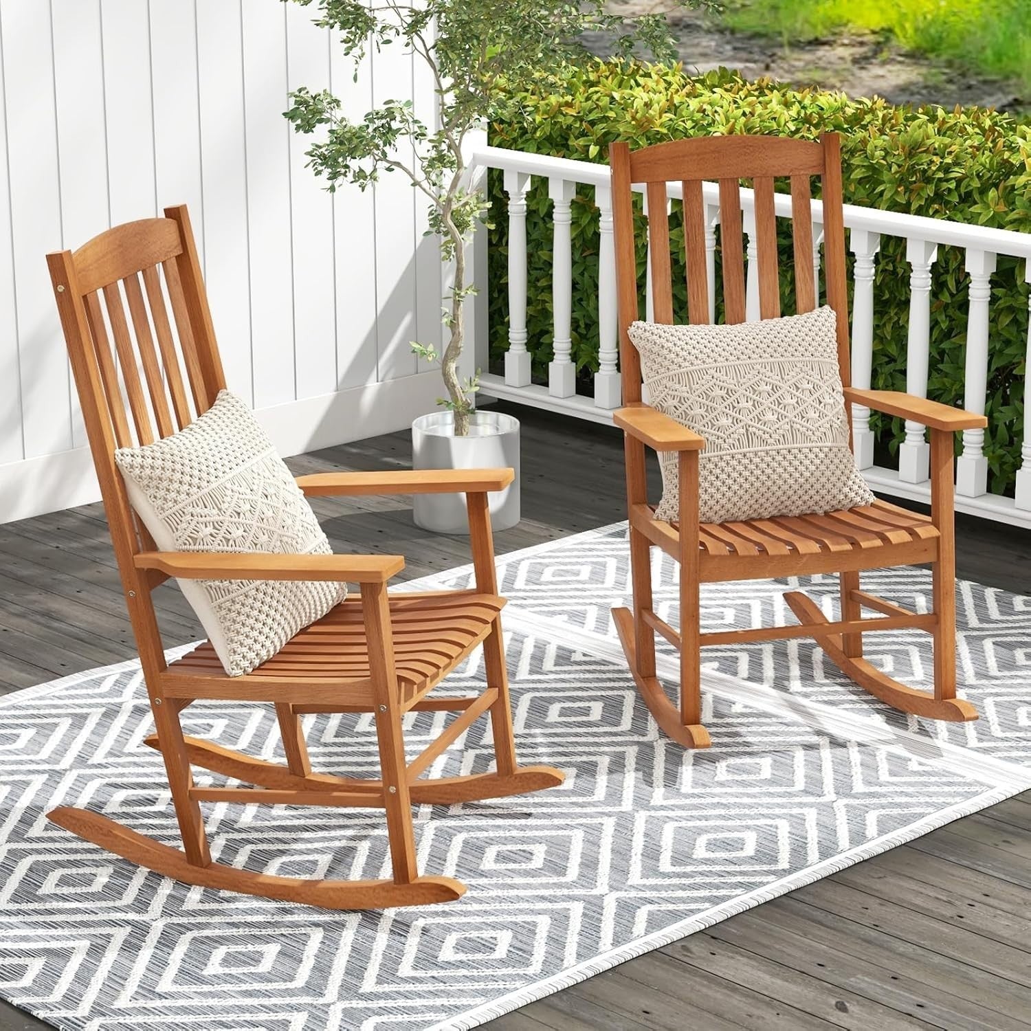 Wooden Garden Rocking Chair Outdoor Patio Seat High Back Armchair 68W