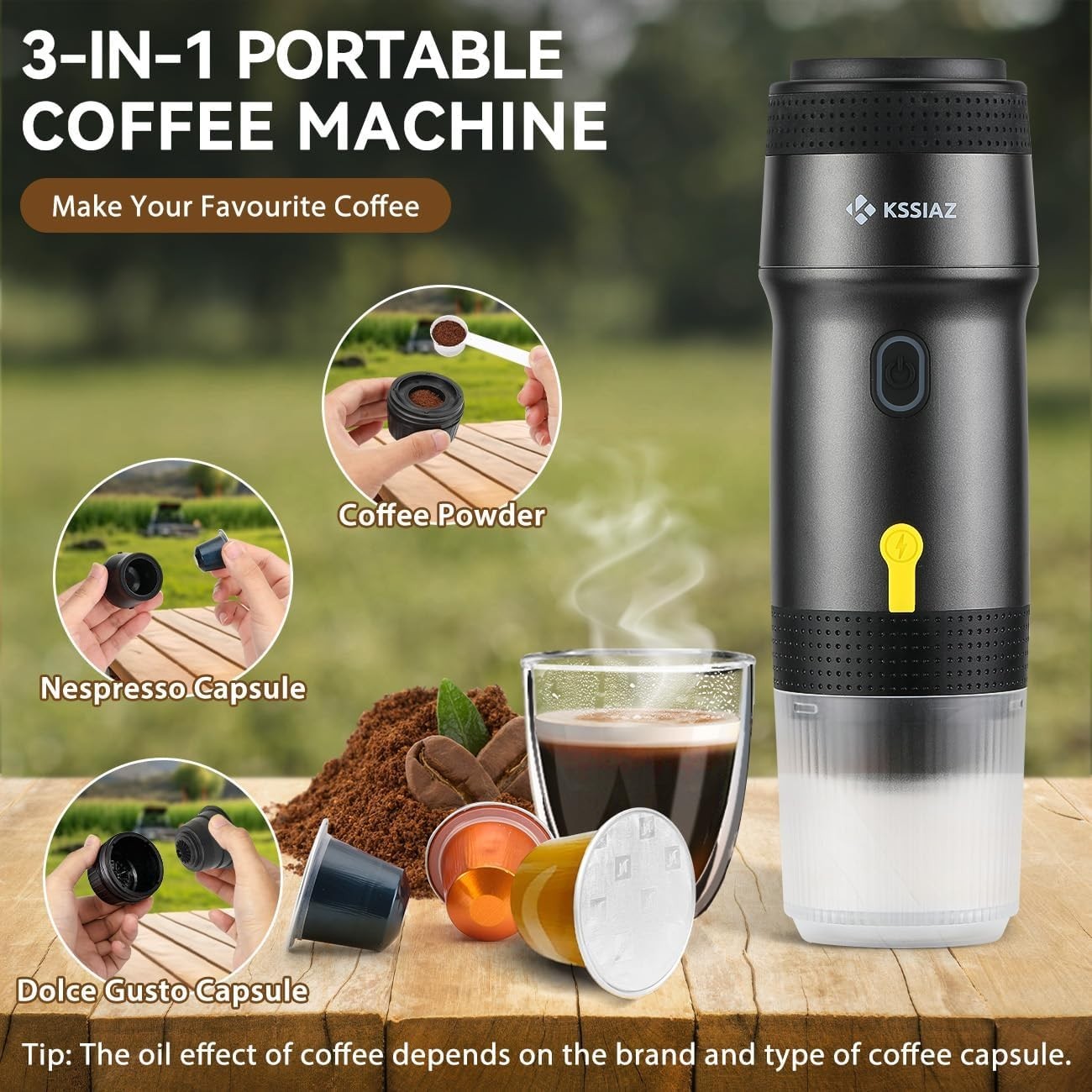 Portable Electric Espresso Maker 20Bar Self-Heating USB-C Mini Travel Machine