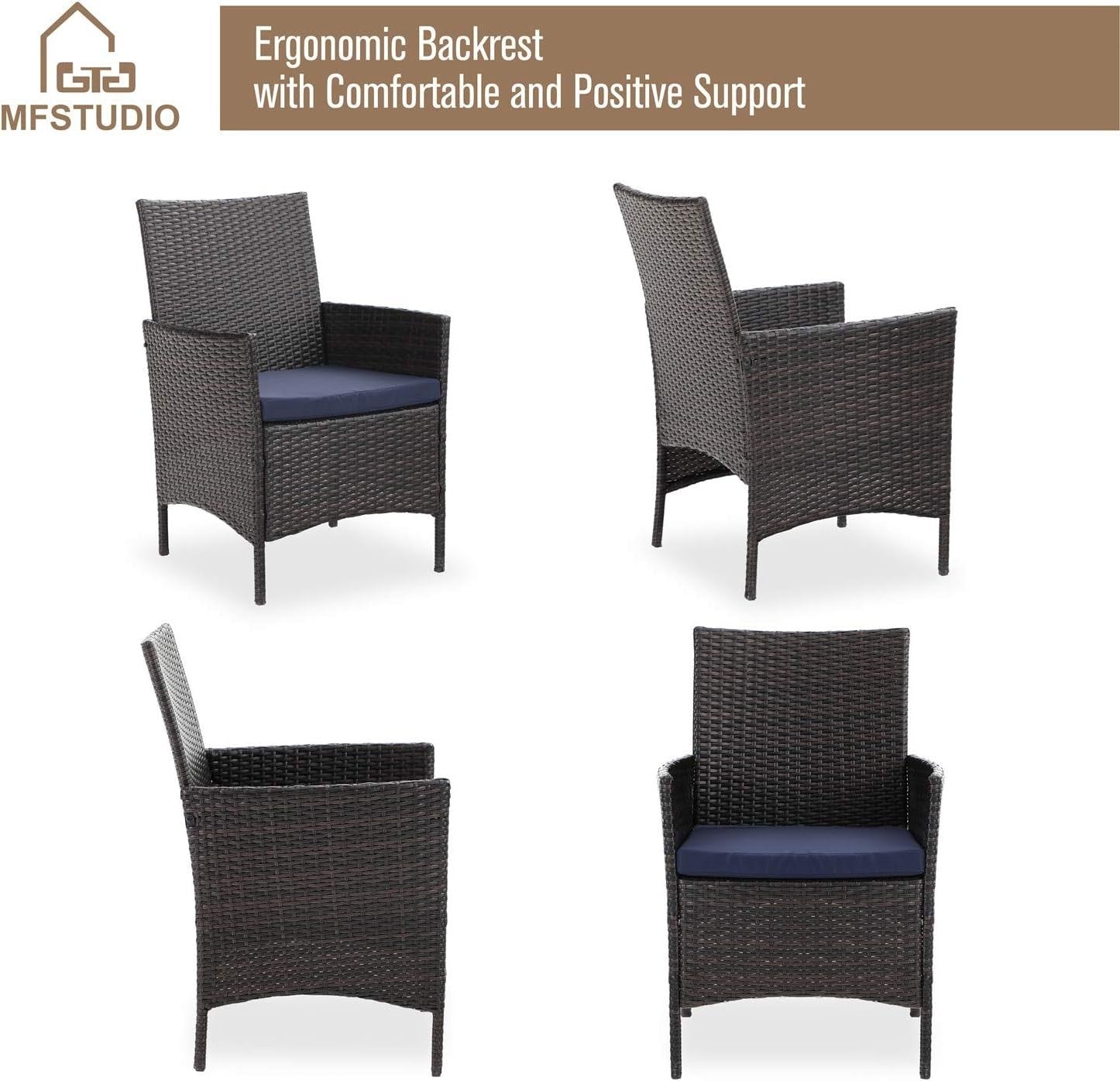 Outdoor Rattan Armchairs Set of 2 Cushioned Patio Garden Balcony Seats