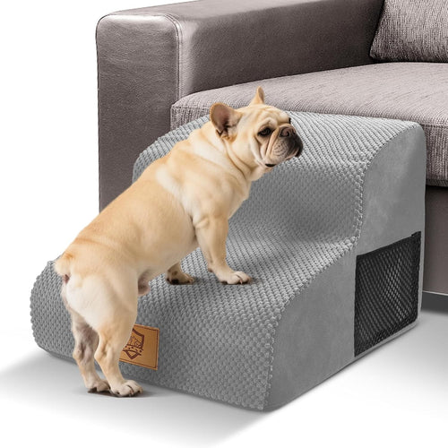 Grey 2 Step Dog Stairs 30D Foam Non Slip Pet Ramp 40x40x30cm