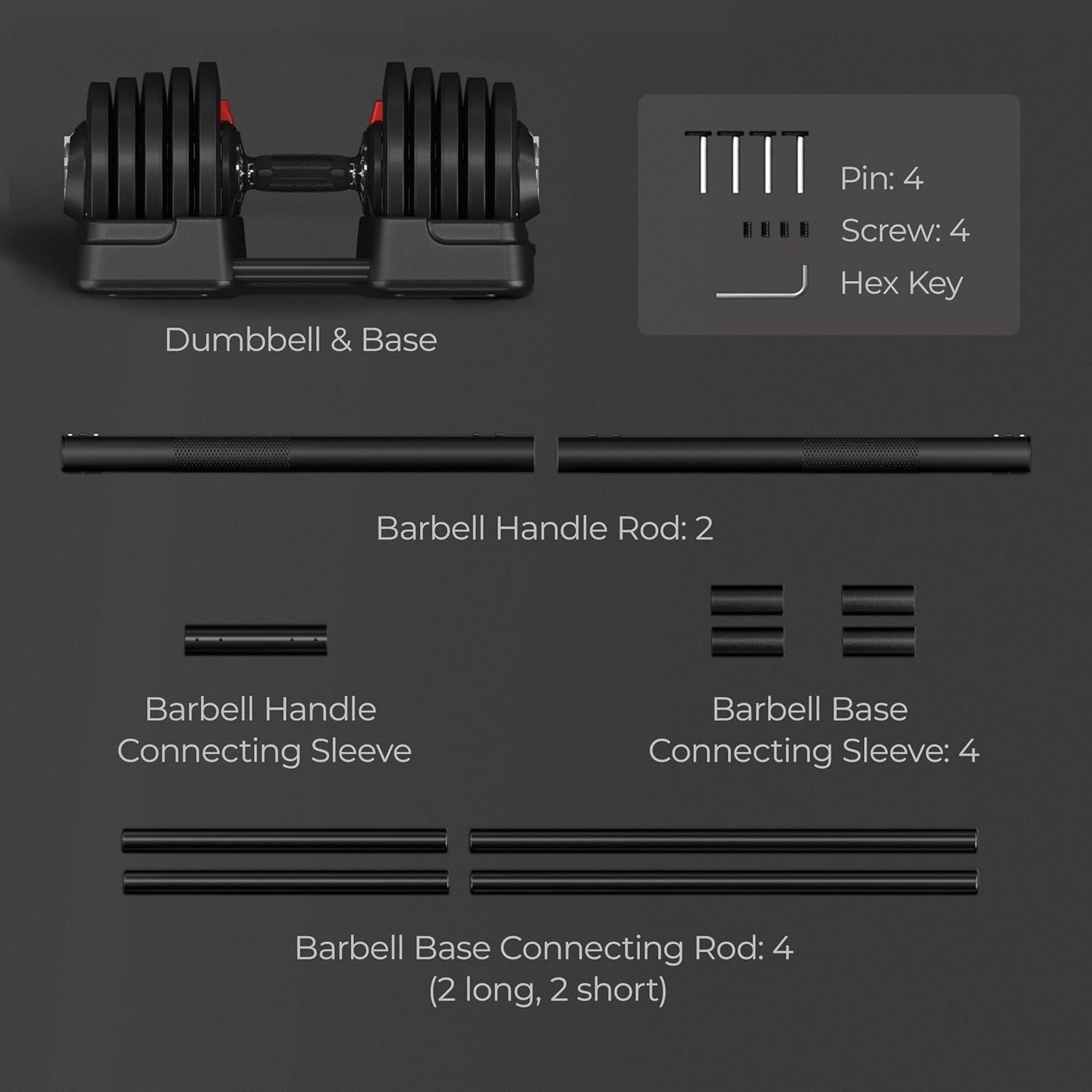 40kg Adjustable Dumbbell & Barbell Set 16-Level Quick Adjust Home Gym Weights