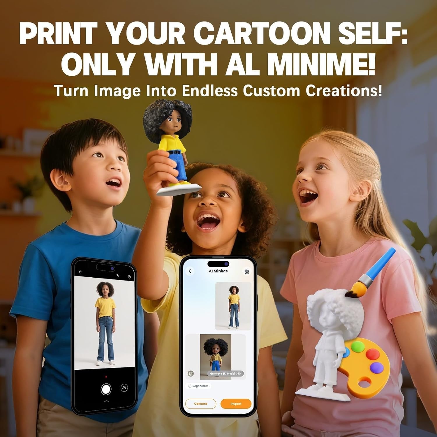 AI Kids Mini 3D Printer 400mm/s Auto Level Quiet WiFi + 8 PLA Set