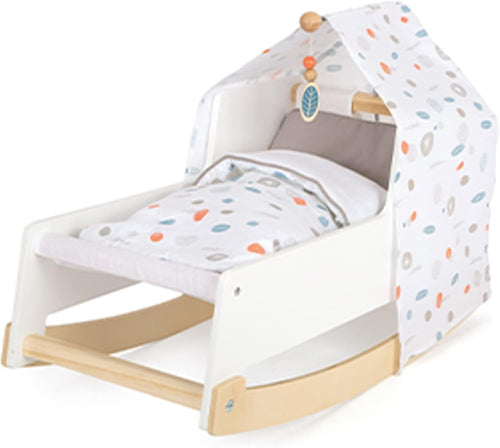 Wooden Doll Crib Rocking Cradle Teddy Bear Bed Lounger Chair Toy White