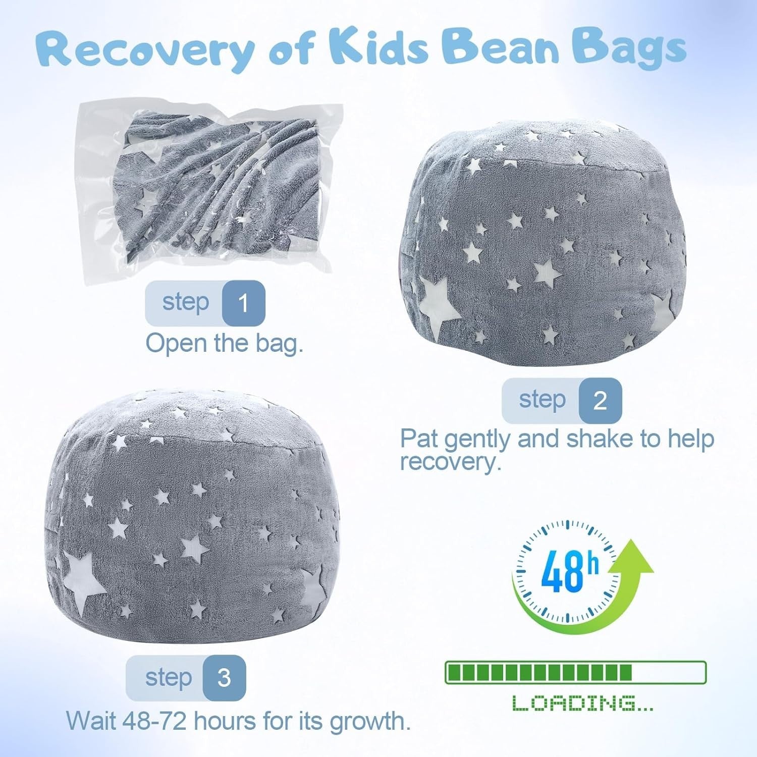 Kids Bean Bag Chair Bed Sofa Convertible Floor Mattress Grey Stars